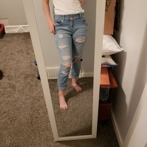 refuge Jeans - Refuge Cropped Ripped Medium Blue Wash Jeans refuge Jeans - Refuge Cropped Ripped Medium Blue Wash Jeans